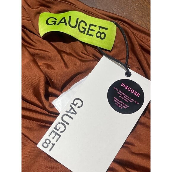 GAUGE81 Riga Halter Slinky Dress in Chestnut Brown Large New Womens Cocktail - Picture 8 of 16